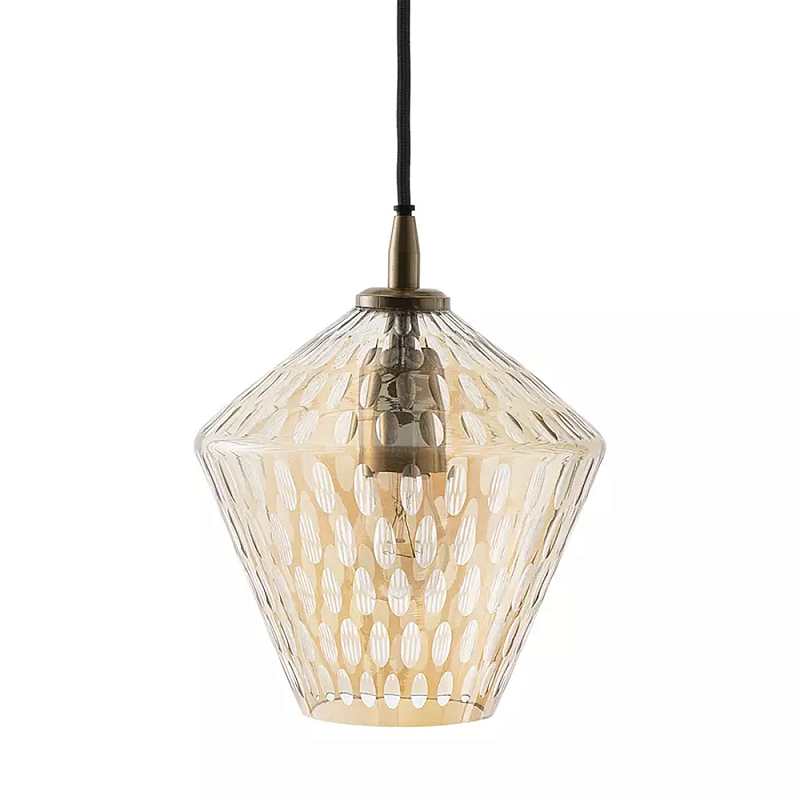 Подвесной светильник с плафоном из стекла с рельефным узором Glass Pattern Lamp Янтарный Подвесной светильник с плафоном из стекла с рельефным узором Glass Pattern Lamp Янтарный в Липецке | Loft Concept