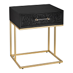 Приставной столик с резным узором на выдвижном ящике Black Table Carved Pattern варинант исполнения - 1 | Loft Concept в Липецке