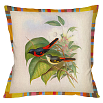 Декоративная подушка бежевая в разноцветную полоску с изображением птиц и цветов Blooming Birds Colorful Cushion варинант исполнения - 7 | Loft Concept в Липецке