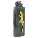 Зажигалка газовая из натурального камня Офиокальцит с декоративной металлической вставкой в виде ящерицы Metal Stone Lighters варинант исполнения - 1 | Loft Concept в Липецке