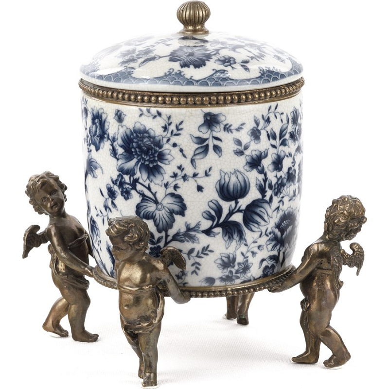 Шкатулка Blue and Bronze Putti Белый Бронза Синий Шкатулка Blue and Bronze Putti Белый Бронза Синий в Липецке | Loft Concept