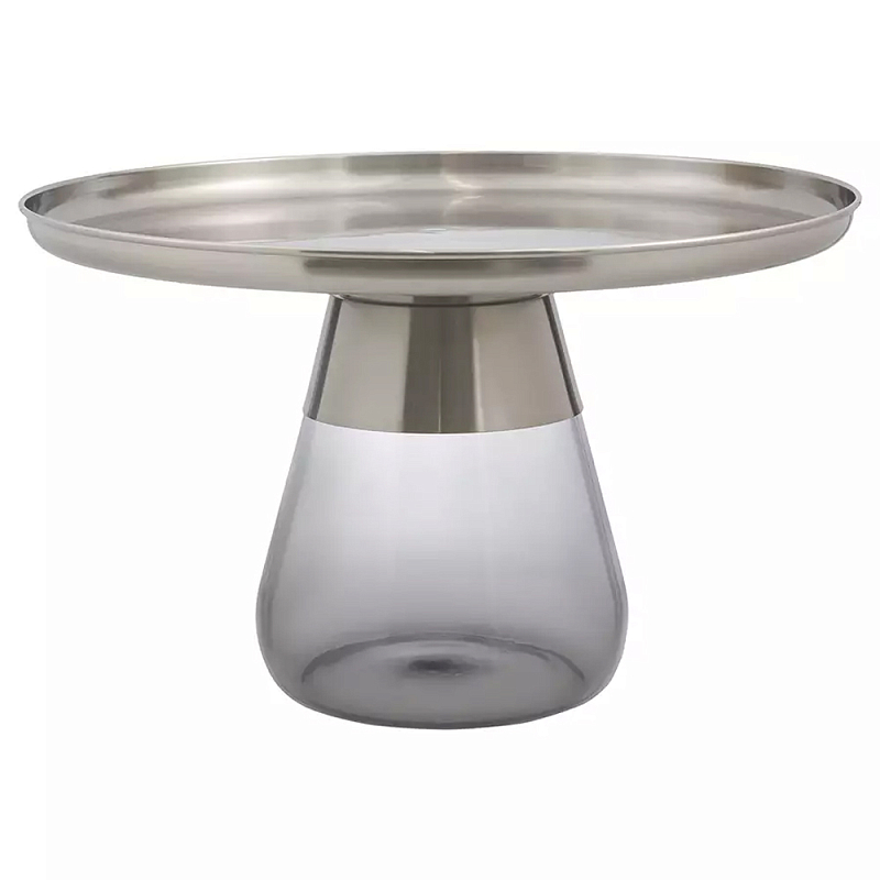 Кофейный столик с основанием из закаленного стекла Classic Round Gray Table Серый Хром Кофейный столик с основанием из закаленного стекла Classic Round Gray Table Серый Хром в Липецке | Loft Concept