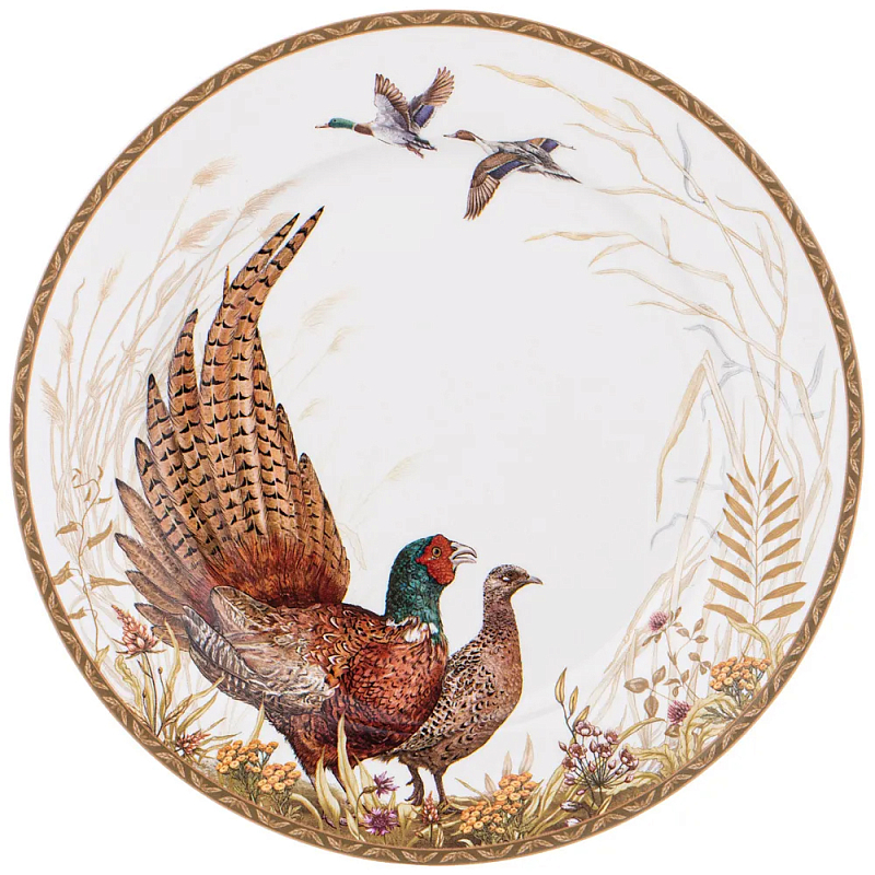 Тарелка закусочная из фарфора с изображением фазанов Hunting Porcelain Collection Белый Коричневый Мульти Тарелка закусочная из фарфора с изображением фазанов Hunting Porcelain Collection Белый Коричневый Мульти в Липецке | Loft Concept