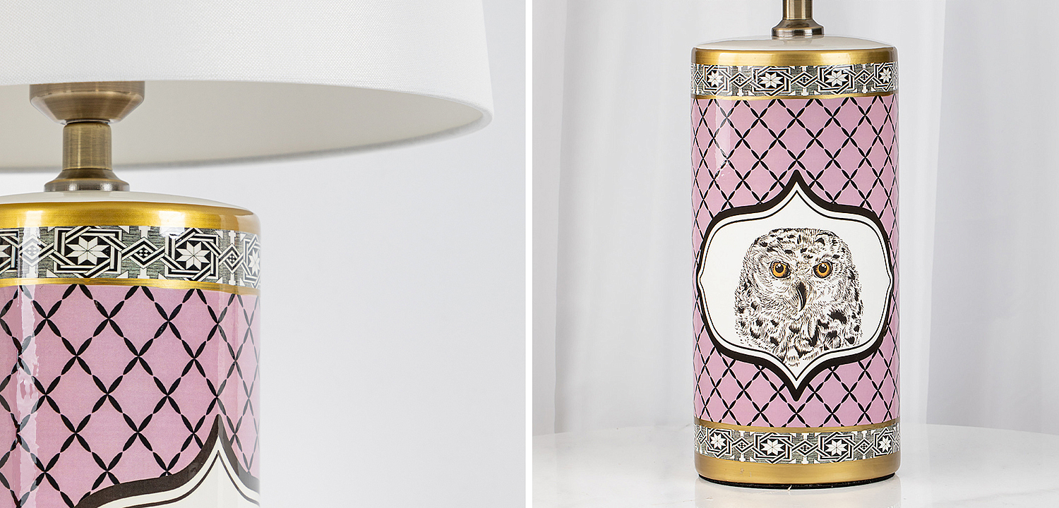Настольная лампа Owl Collection Pink Lampshade Настольная лампа Owl Collection Pink Lampshade - Loft-Concept в Липецке
