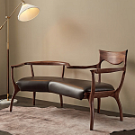 Кушетка с деревянным каркасом и сиденьем из коричневой натуральной кожи Moon Walnut Furniture варинант исполнения - 5 | Loft Concept в Липецке