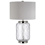 Настольная лампа с цилиндрическим абажуром и прозрачным стеклянным основанием Quintiesse варинант исполнения - 1 | Loft Concept в Липецке