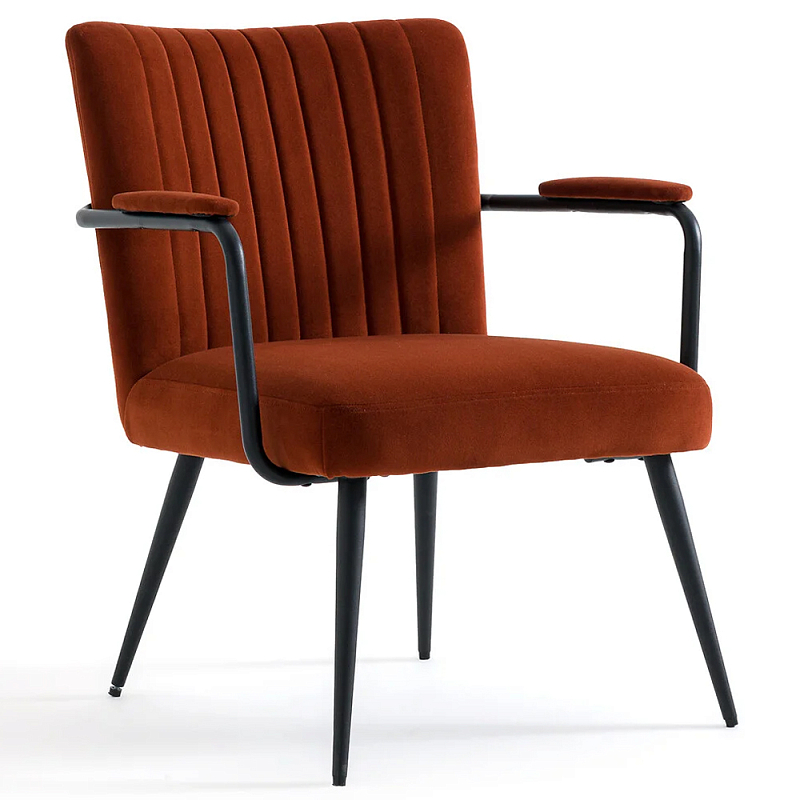 Кресло бархатное с подлокотниками на металлическом каркасе Oriel Retro Armchair Красный Черный Кресло бархатное с подлокотниками на металлическом каркасе Oriel Retro Armchair Красный Черный в Липецке | Loft Concept