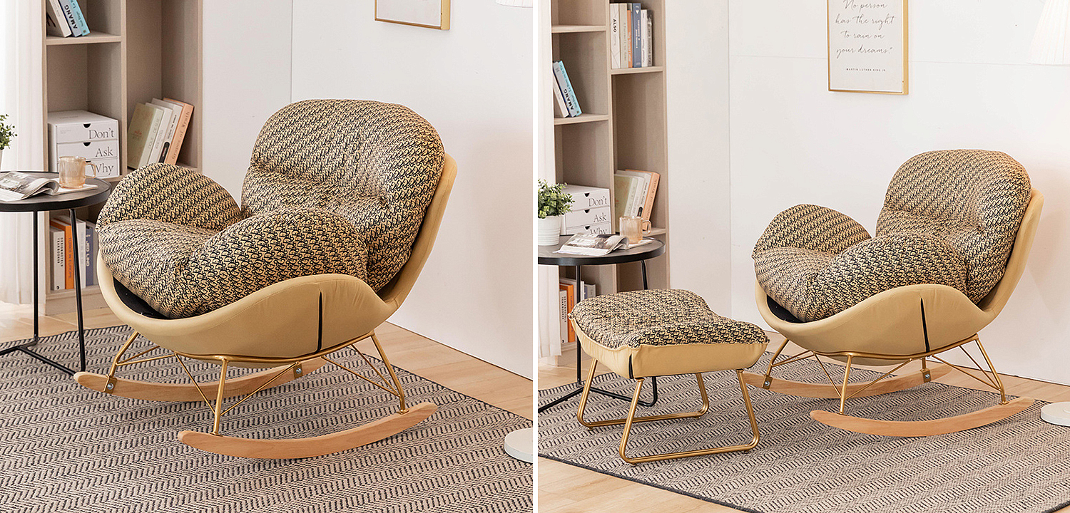 Кресло-качалка Dior Print Rocking Chair с банкеткой для ног Кресло-качалка Dior Print Rocking Chair с банкеткой для ног - Loft-Concept в Липецке