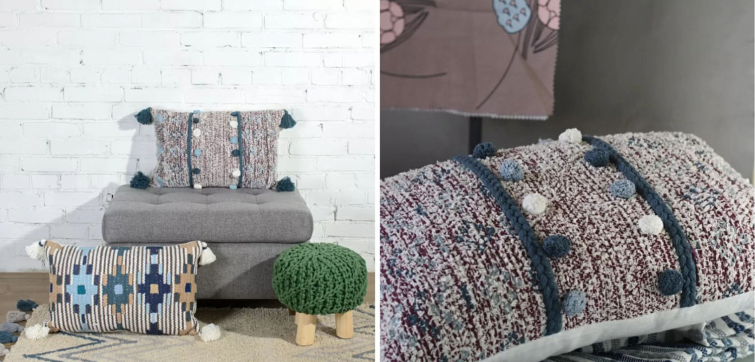 Подушка Lari Blue Ikat с кисточками Подушка Lari Blue Ikat с кисточками - Loft-Concept в Липецке