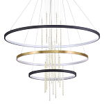 Люстра подвесная с 3-мя круглыми подвесами в черном и золотистом цвете и вертикальными подвесками Ring Horizontal варинант исполнения - 1 | Loft Concept в Липецке