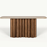 Консоль с овальной столешницей и фактурным деревянным основанием Enzo варинант исполнения - 2 | Loft Concept в Липецке