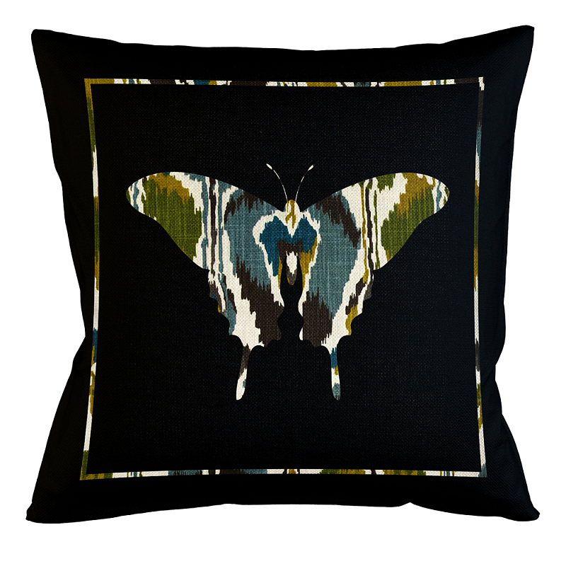Подушка декоративная бабочка сине-зелёный орнамент Ikat Pattern Серый Бежевый Черный Зеленый Подушка декоративная бабочка сине-зелёный орнамент Ikat Pattern Серый Бежевый Черный Зеленый в Липецке | Loft Concept