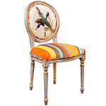 Стул бежевый в разноцветную полоску из натурального бука с изображением птиц и цветов Blooming Yellow Birds Colorful Stripes Chair варинант исполнения - 2 | Loft Concept в Липецке