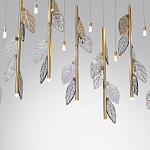 Люстра с золотистыми трубками и прозрачными стеклянными листьями на подвесах Sylva  варинант исполнения - 6 | Loft Concept в Липецке
