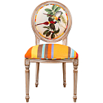 Стул бежевый в разноцветную полоску из натурального бука с изображением птиц и цветов Blooming Yellow Red Birds Colorful Stripes Chair варинант исполнения - 1 | Loft Concept в Липецке