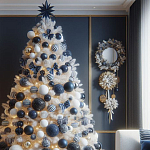 Украшенная Белая Новогодняя Елка с сине-белыми шарами и и муляжами подарков в комплекте варинант исполнения - 1 | Loft Concept в Липецке