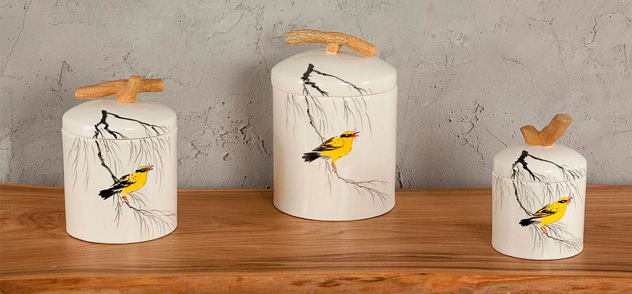 Ваза маленькая с крышкой керамическая птица на ветке Ornament Ваза маленькая с крышкой керамическая птица на ветке Ornament - Loft-Concept в Липецке