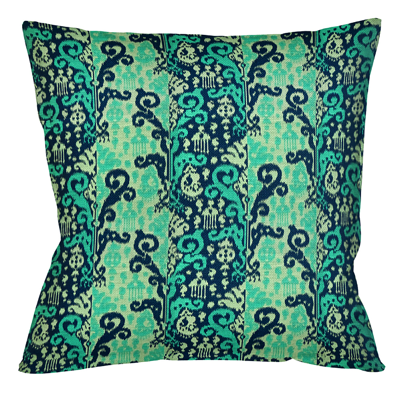 Подушка декоративная бирюзовая с орнаментом Ikat Pattern Черный Бирюзовый Бежевый Темно-синий Подушка декоративная бирюзовая с орнаментом Ikat Pattern Черный Бирюзовый Бежевый Темно-синий в Липецке | Loft Concept