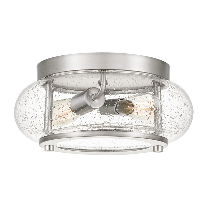 Потолочный светильник цвета никель с плафоном из прозрачного фактурного стекла Quoizel Никель Прозрачное Стекло в Липецке | Loft Concept 