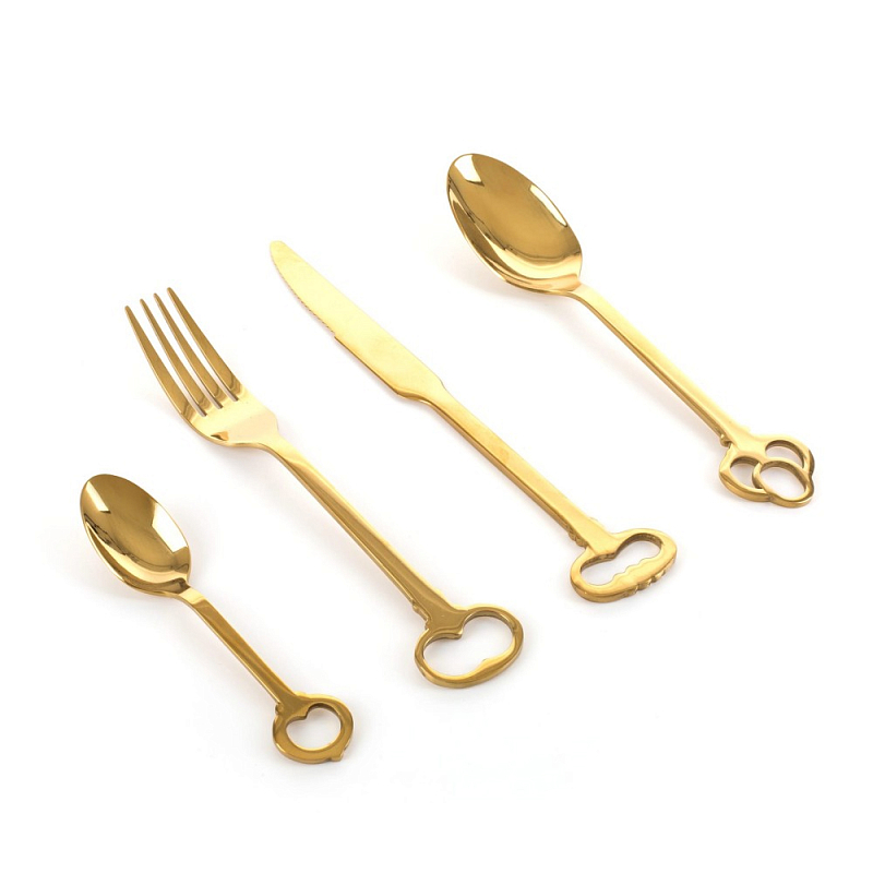 Набор столовых приборов Seletti Keytlery Gold set of 6 Золотой Набор столовых приборов Seletti Keytlery Gold set of 6 Золотой в Липецке | Loft Concept