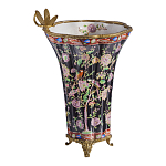 Ваза из фарфора черная с цветочной росписью и бронзовой стрекозой Spring Garden варинант исполнения - 3 | Loft Concept в Липецке