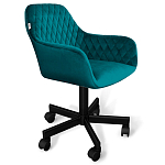 Стул с мягкой бирюзовой обивкой из велюра и подъемно-поворотным механизмом на черных колесиках Harper Turquoise варинант исполнения - 1 | Loft Concept в Липецке