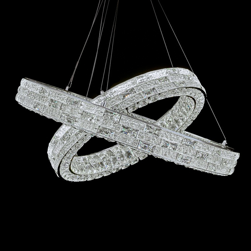 Люстра на 2 кольца с текстурной огранкой Reflection of Reality Хром Прозрачный в Липецке | Loft Concept 