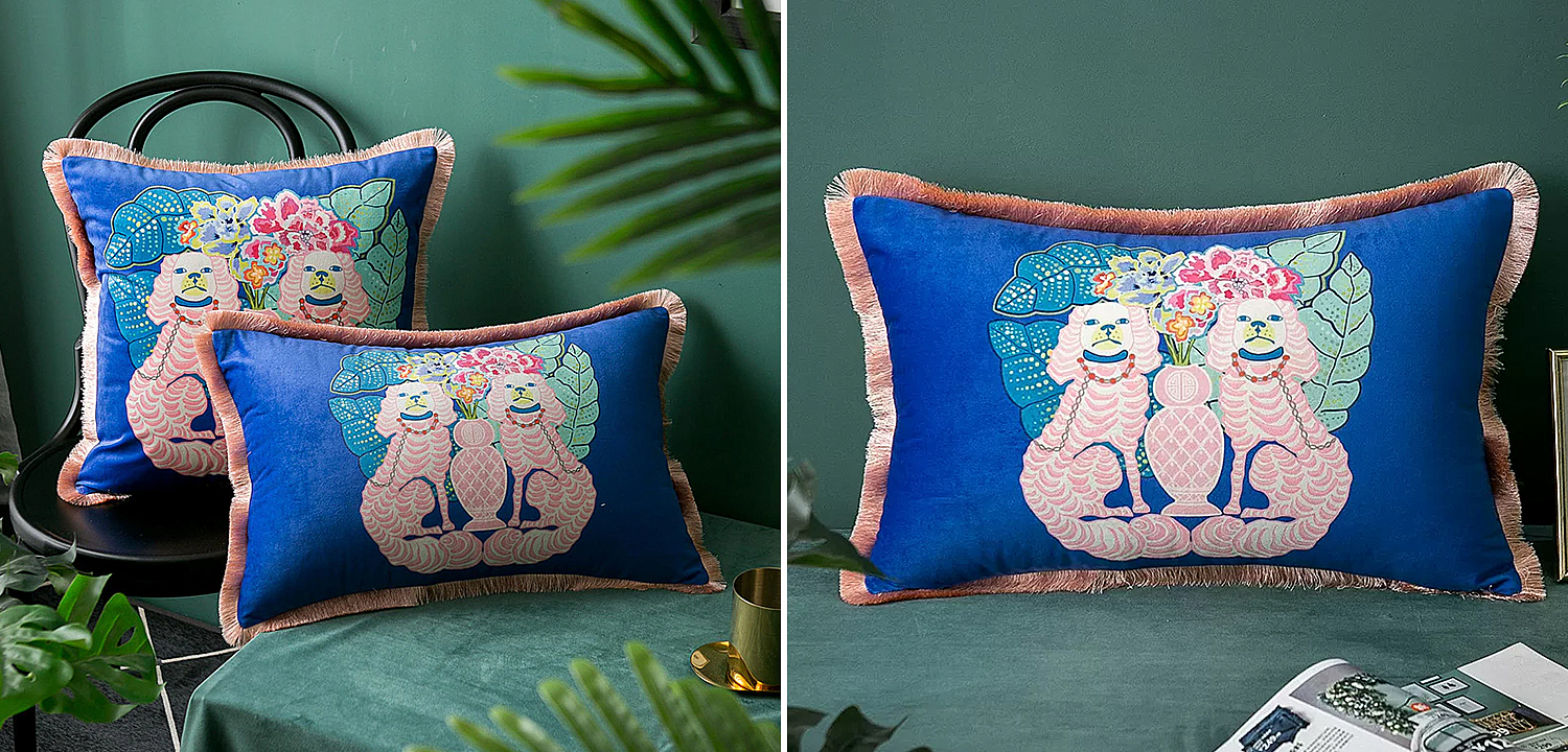 Декоративная подушка Two Dogs on Blue Long Cushion Декоративная подушка Two Dogs on Blue Long Cushion - Loft-Concept в Липецке