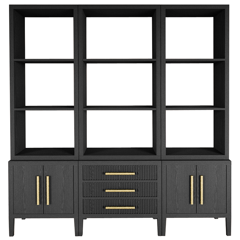 Модульный стеллаж Primo из трех составных элементов Черный дуб Черный Золотой в Липецке | Loft Concept 