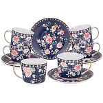 Чайный сервиз из фарфора синий на 6 персон 14 предметов Flower Porcelain Collection варинант исполнения - 1 | Loft Concept в Липецке