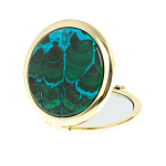 Зеркало карманное складное круглое из натурального камня Малахит с Хризоколлой в подарочной упаковке Gold Stone Mirrors варинант исполнения - 2 | Loft Concept в Липецке