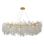 Люстра подвесная с золотистыми ветками и стеклянными подвесками в виде листьев Длина 130 см FAIRYTREE Light варинант исполнения - 1 | Loft Concept в Липецке