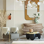 Дизайнерский журнальный стол округлой формы чёрный с золотой столешницей Fufem варинант исполнения - 2 | Loft Concept в Липецке