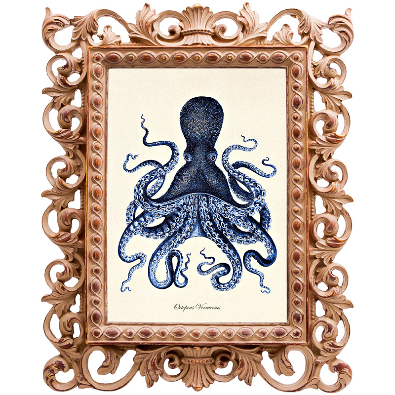 Постер Blue Octopus Poster Бежевый Морская синь Постер Blue Octopus Poster Бежевый Морская синь в Липецке | Loft Concept
