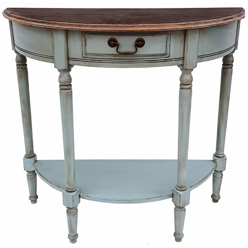 Полукруглая консоль в стиле прованс светло-бирюзовая Margery Provence Console Светло-голубой Дуб темный Бежевый Полукруглая консоль в стиле прованс светло-бирюзовая Margery Provence Console Светло-голубой Дуб темный Бежевый в Липецке | Loft Concept