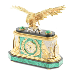 Часы настольные из натурального камня Малахит с декором в виде орла в подарочной коробке Eagle Stone Clock варинант исполнения - 3 | Loft Concept в Липецке