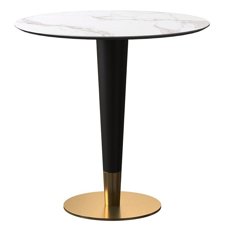 Обеденный стол с круглой каменной столешницей Brass Dinner Table Белый Золотой Черный Обеденный стол с круглой каменной столешницей Brass Dinner Table Белый Золотой Черный в Липецке | Loft Concept