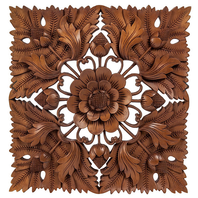 Панно из дерева квадратное Flower Panel With Trees Коричневый в Липецке | Loft Concept 