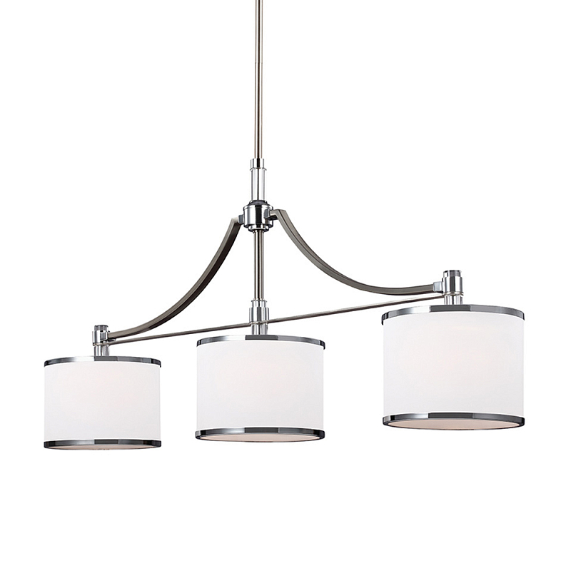 Люстра линейная с 3-мя белыми цилиндрическими плафонами Feiss Никель Хром Белый Бежевый в Липецке | Loft Concept 
