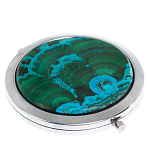 Зеркало карманное складное круглое из натурального камня Малахит с Хризоколлой в подарочной упаковке Silver Stone Mirrors варинант исполнения - 1 | Loft Concept в Липецке