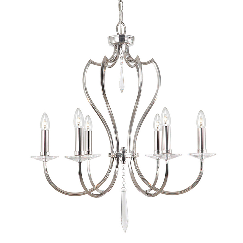 Люстра цвета никель с 6-ю лампами и стеклянными подвесками Elstead Lighting Никель Прозрачное Стекло в Липецке | Loft Concept 