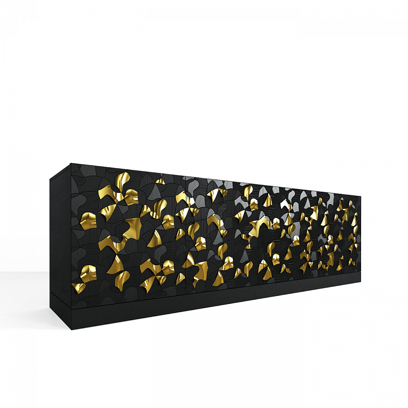 Комод большой инкрустированный золотым орнаментом Wooden Petals Gold Черный Белый в Липецке | Loft Concept 