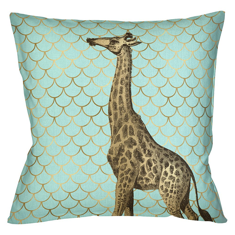 Подушка Safari light blue giraffe Бирюзовый Глянцевое золото в Липецке | Loft Concept 