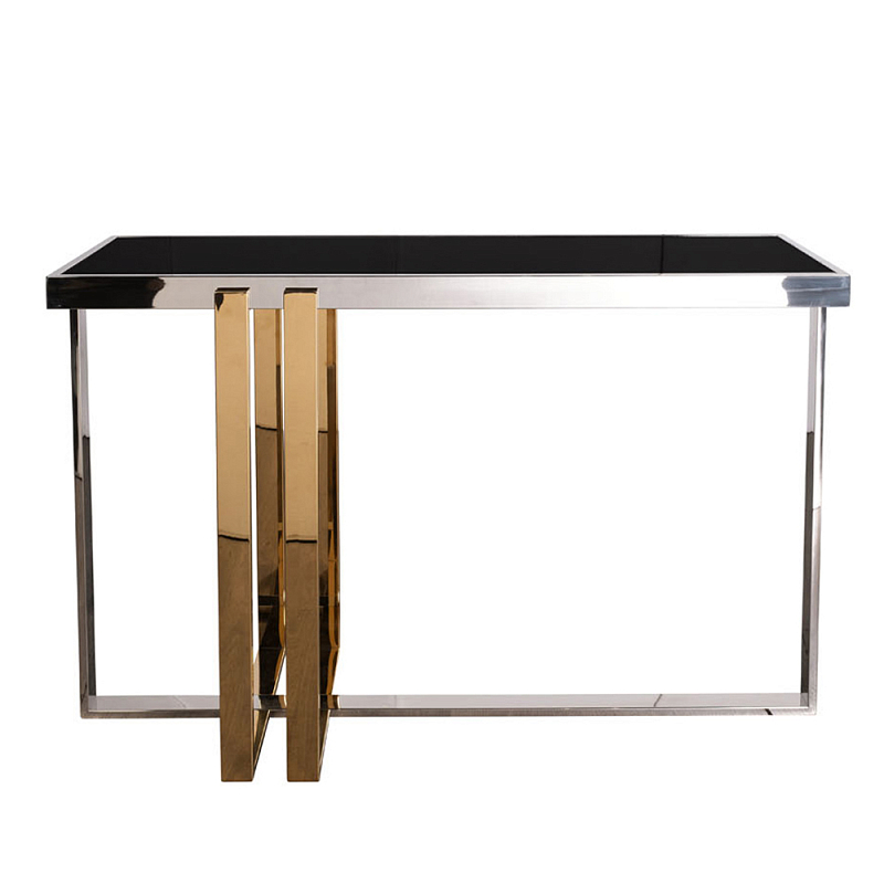 Консоль в современном стиле с черной стекляной столешницей Console with Black Glass Черный Хром Золотой Консоль в современном стиле с черной стекляной столешницей Console with Black Glass Черный Хром Золотой в Липецке | Loft Concept