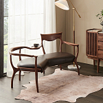 Кушетка с деревянным каркасом и сиденьем из коричневой натуральной кожи Moon Walnut Furniture варинант исполнения - 6 | Loft Concept в Липецке