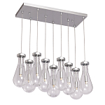 Люстра с 9-ю прозрачными плафонами из стекла в форме капли на прямоугольном потолочном основании цвета хром Lucid Rain  варинант исполнения - 2 | Loft Concept в Липецке