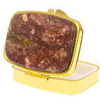 Таблетница карманная прямоугольная с 2-мя отделениями с зеркалом и накладкой из натурального камня Авантюрин Gold Stone Pillboxes варинант исполнения - 2 | Loft Concept в Липецке