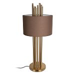 Настольная лампа с цилиндрическим абажуром из коричневой ткани и золотыми трубочками Brown Aura варинант исполнения - 2 | Loft Concept в Липецке