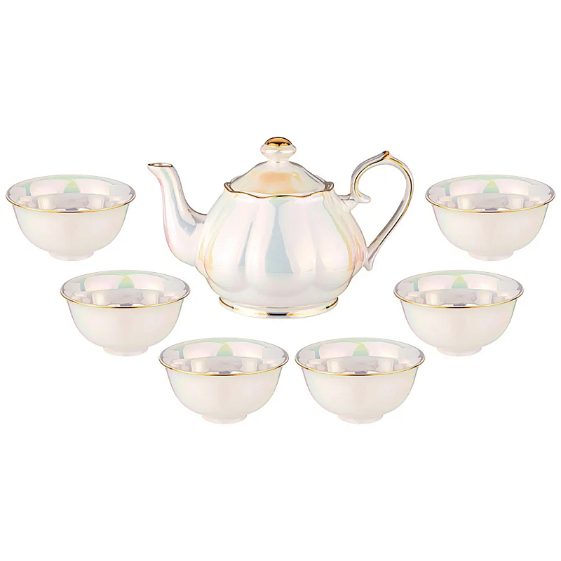 Чайный набор из фарфора на 6 персон 7 предметов Porcelain Pearl Жемчужный Чайный набор из фарфора на 6 персон 7 предметов Porcelain Pearl Жемчужный в Липецке | Loft Concept