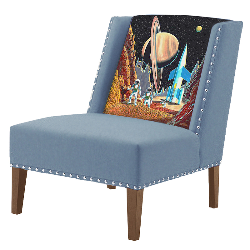 FUN Armchair Retro Futurism Blue Дизайнерское кресло с цветным принтом Серо-голубой FUN Armchair Retro Futurism Blue Дизайнерское кресло с цветным принтом Серо-голубой в Липецке | Loft Concept